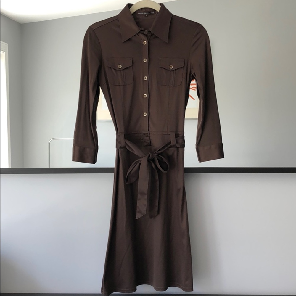 Brown belted button-up dress in size 36
